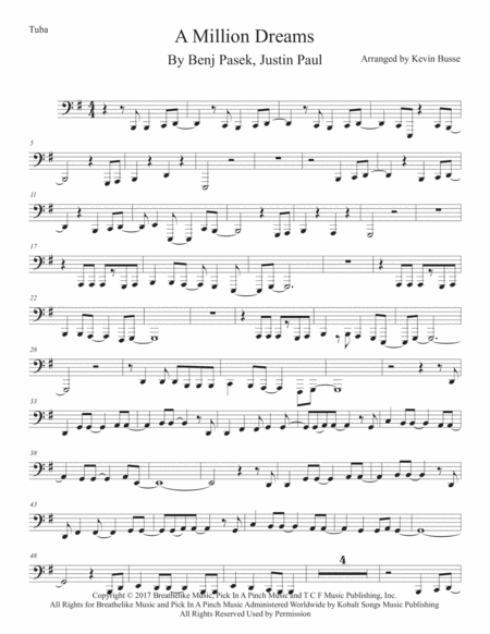 A Million Dreams Original Key Tuba Sheet Music