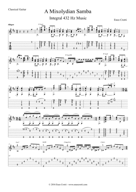 Free Sheet Music A Mixolydian Samba Classical And Fingerstyle Jazz Guitar Solo