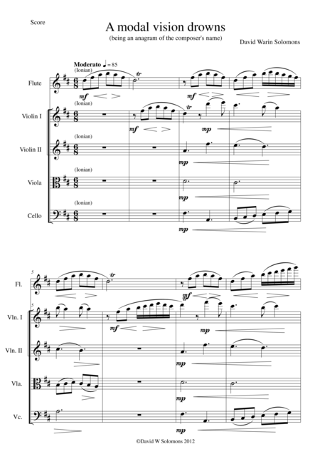 Free Sheet Music A Modal Vision Drowns For Flute And String Quartet