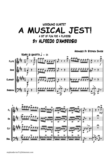 A Musical Jest By Alfredo D Ambrosio Wind Quartet A Bit Of Fun For 4 Players Sheet Music