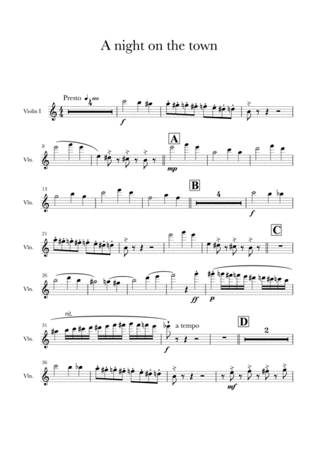 A Night On The Town The Memory For String Quartet Sheet Music