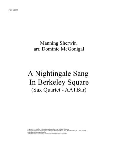 A Nightingale Sang In Berkeley Square Sax Qt Aatbar Sheet Music