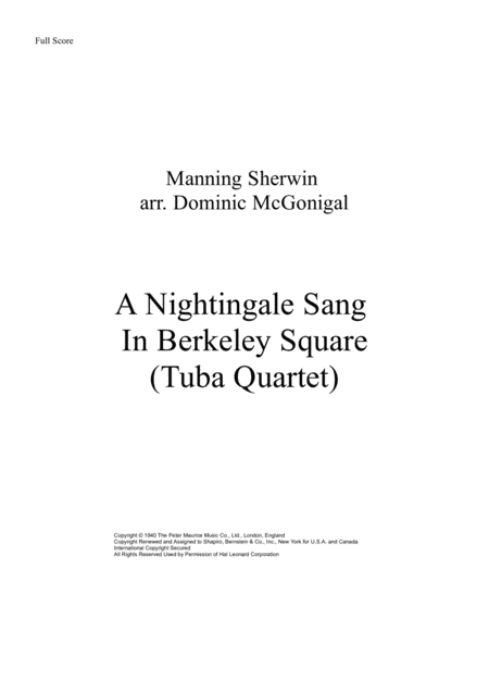 Free Sheet Music A Nightingale Sang In Berkeley Square Tuba Qt