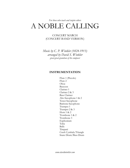 A Noble Calling Concert Band Version Sheet Music