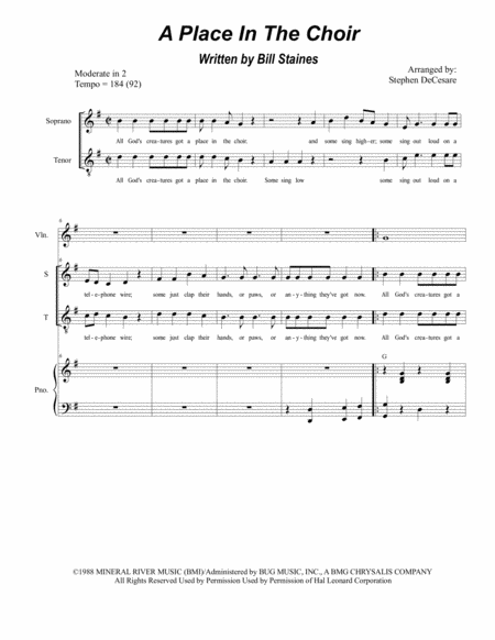 A Place In The Choir For 2 Part Choir Soprano And Tenor Sheet Music