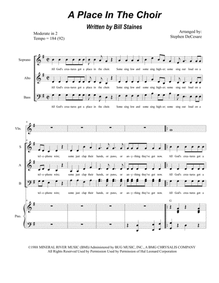 A Place In The Choir For Sab Sheet Music