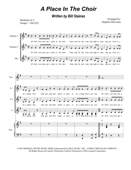 A Place In The Choir For Ssa Sheet Music