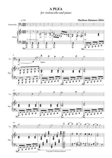 Free Sheet Music A Plea 1 For Vlc And Piano Duo