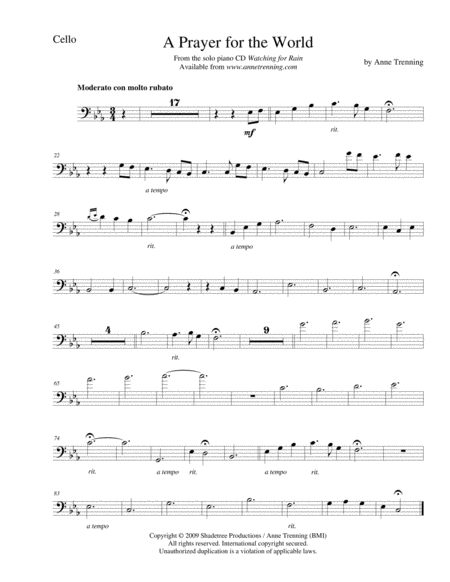 Free Sheet Music A Prayer For The World Sheet Music For Cello