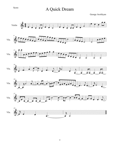 Free Sheet Music A Quick Dream