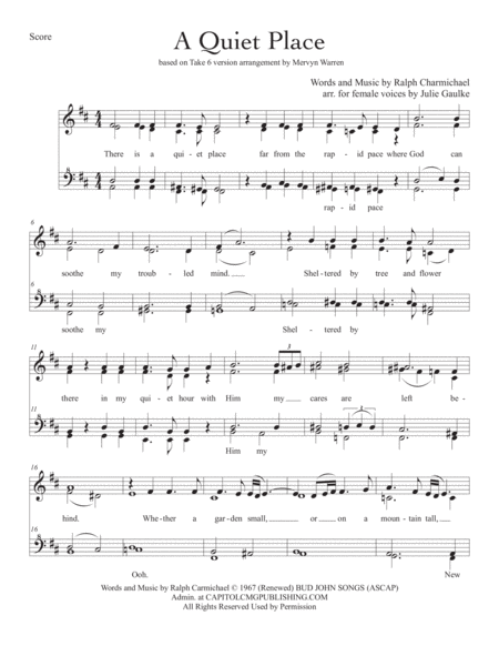 Free Sheet Music A Quiet Place Take 6 For Ssaa A Cappella Quartet