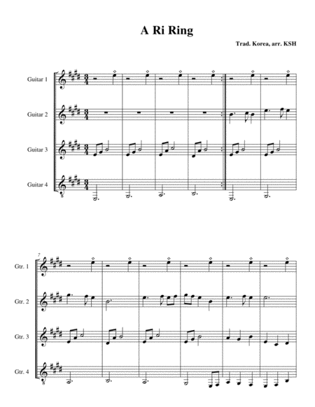 Free Sheet Music A Ri Rang Score Trad Korea Arr Four Guitars