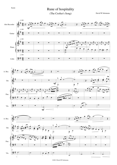 Free Sheet Music A Rune Of Hospitality For Alto Recorder Guitar Piano And Cello