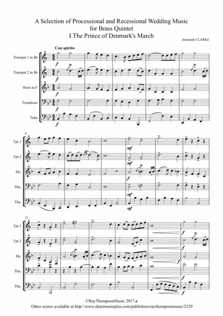 A Selection Of Processional And Recessional Wedding Music For Brass Quintet Brass Quintet Sheet Music