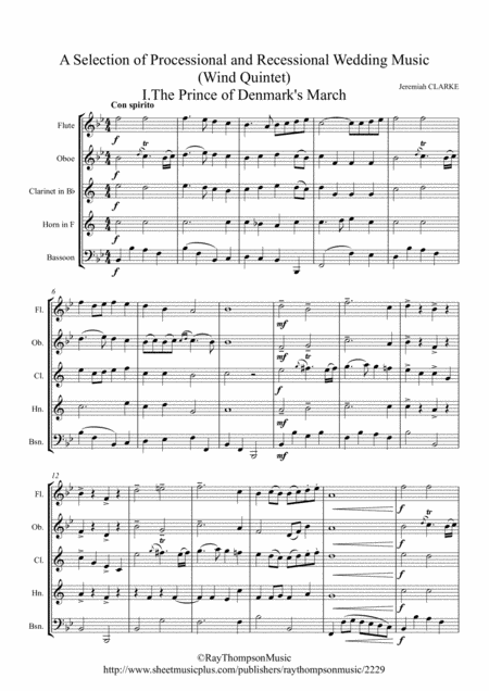 A Selection Of Wedding Processional And Recessional Music Wind Quintet Sheet Music