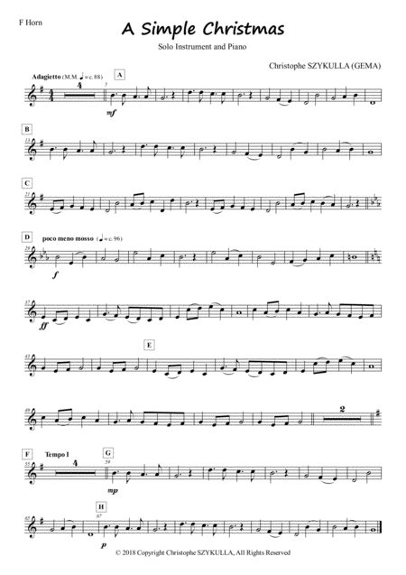 Free Sheet Music A Simple Christmas For Solo Instrument And Piano Horn And Piano