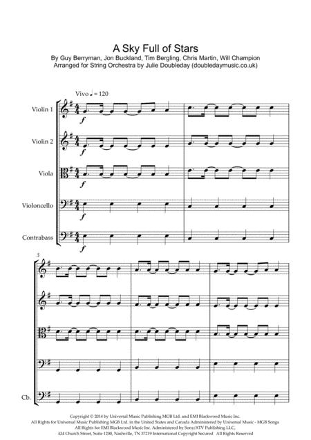 A Sky Full Of Stars By Coldplay For String Orchestra Sheet Music