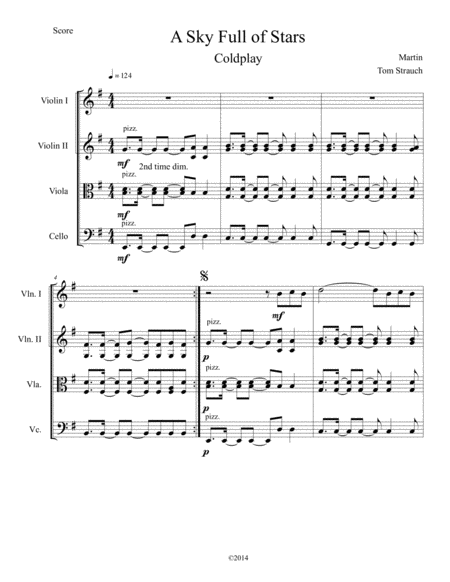 A Sky Full Of Stars For String Quartet Intermediate Advanced Sheet Music