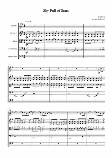 A Sky Full Of Stars String Quintet String Orchestra Sheet Music