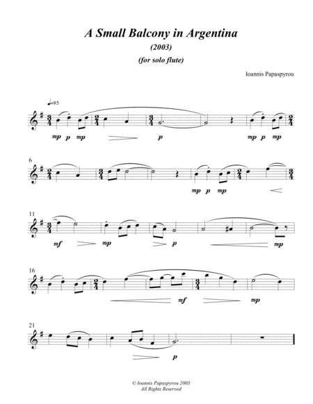 A Small Balcony In Argentina 2003 For Solo Flute Sheet Music