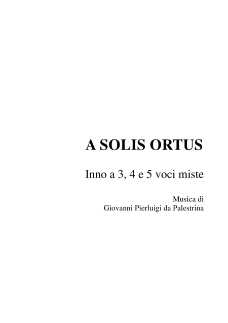 A Solis Ortus Hymnus For 3 4 5 Mixed Voices G P L Palestrina Sheet Music