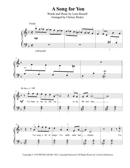 Free Sheet Music A Song For You Easy Piano With Lyrics