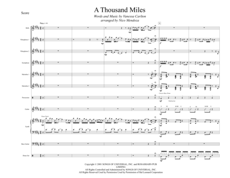 A Thousand Miles Arranged For Percussion Ensemble Sheet Music