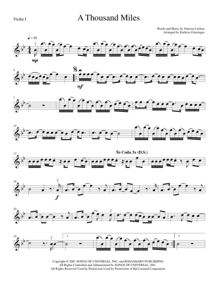 A Thousand Miles String Quartet Sheet Music