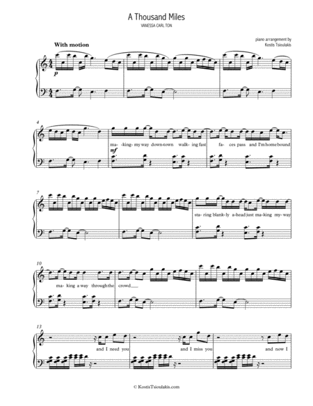 Free Sheet Music A Thousand Miles