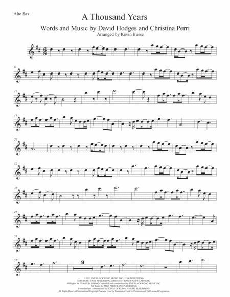 A Thousand Years Alto Saxophone Sheet Music