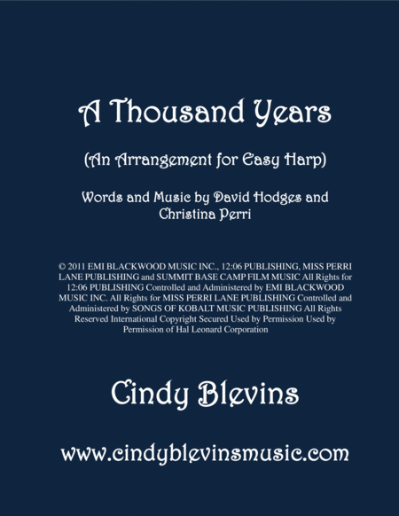 A Thousand Years Arranged For Easy Harp Sheet Music