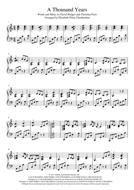 A Thousand Years Arranged For Harp Sheet Music