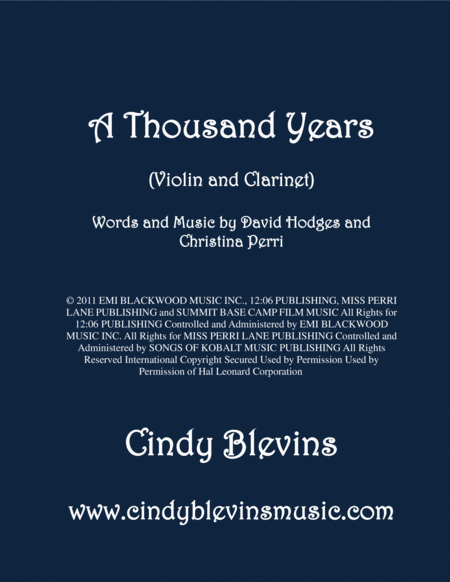 A Thousand Years Arranged For Violin And Bb Clarinet Sheet Music