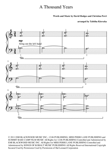 Free Sheet Music A Thousand Years By Christina Perri Early Intermediate Solo Piano Version