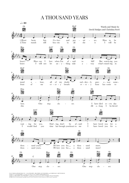 A Thousand Years Christina Perri Guitar Lead Sheet D Flat Major Sheet Music