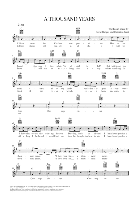 A Thousand Years Christina Perri Guitar Lead Sheet G Major Sheet Music