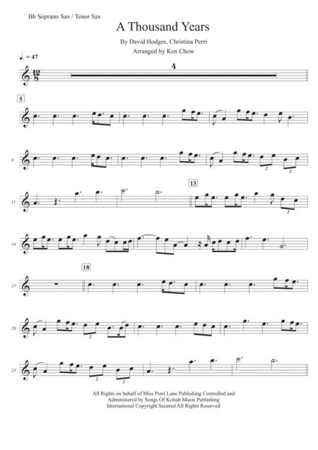 A Thousand Years Christina Perri Soprano Saxophone Tenor Saxophone Solo Transcription Original Key Sheet Music