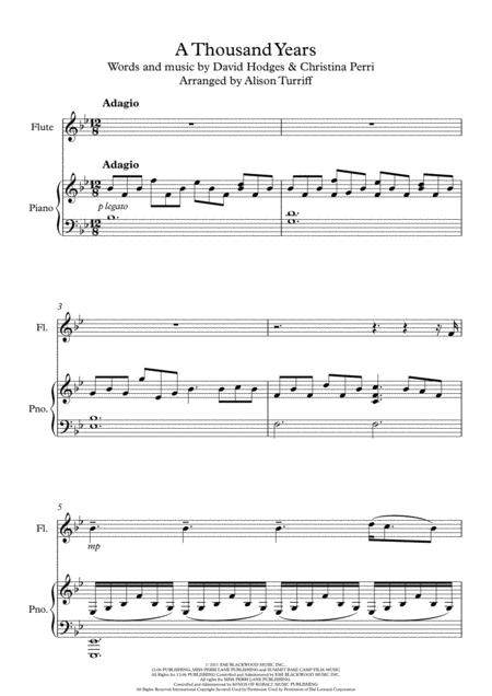 A Thousand Years Flute And Piano Score And Parts Sheet Music