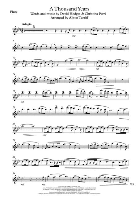 A Thousand Years Flute Solo Part Sheet Music