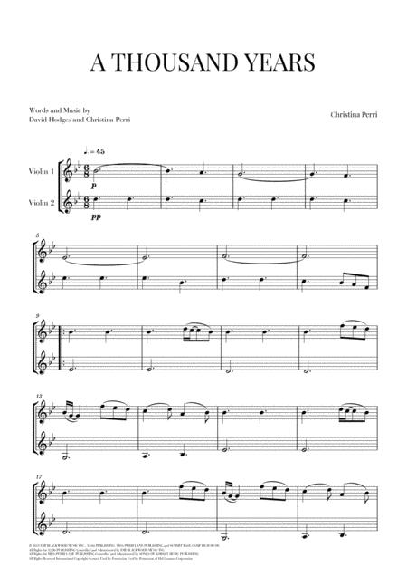 A Thousand Years For 2 Violins Sheet Music