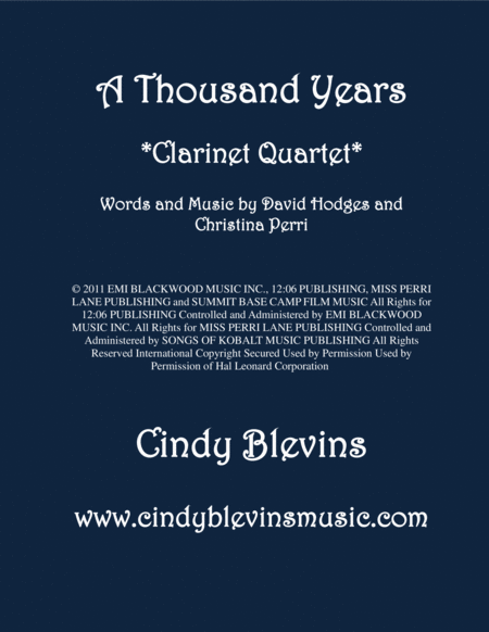 A Thousand Years For Clarinet Quartet Sheet Music