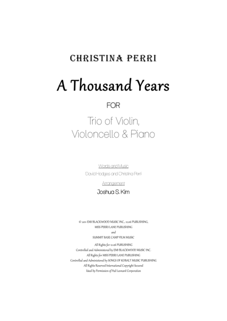 A Thousand Years For Piano Trio With Violin Cello Sheet Music