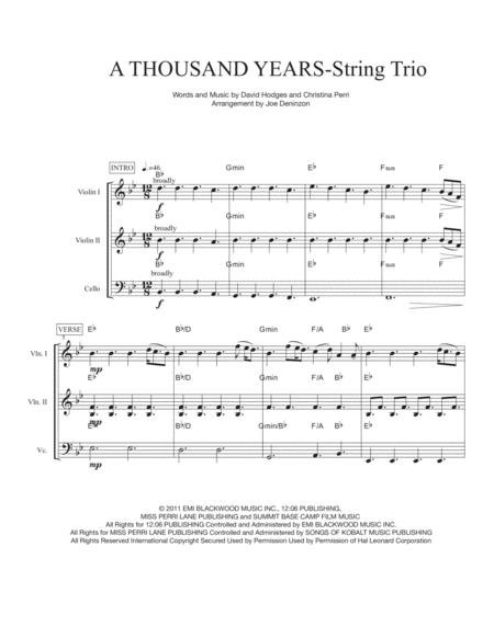 A Thousand Years For String Trio With Chord Changes Sheet Music