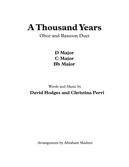 Free Sheet Music A Thousand Years Oboe And Basssoon Duet Three Tonalities Included