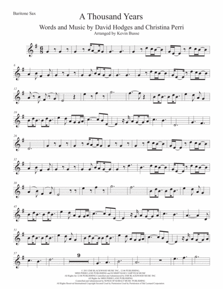 A Thousand Years Original Key Bari Sax Sheet Music