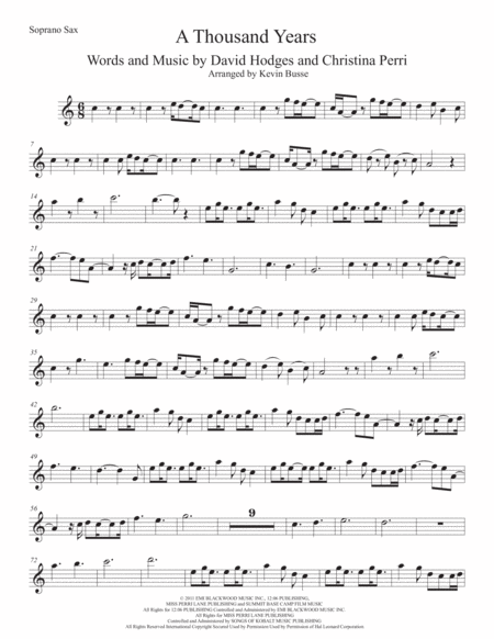 Free Sheet Music A Thousand Years Original Key Soprano Sax