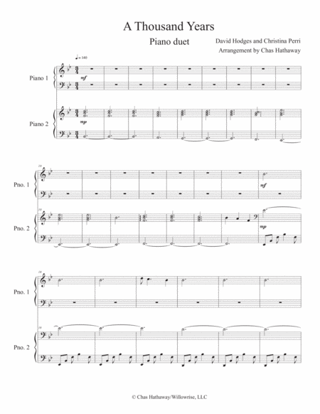 A Thousand Years Piano Duet Sheet Music