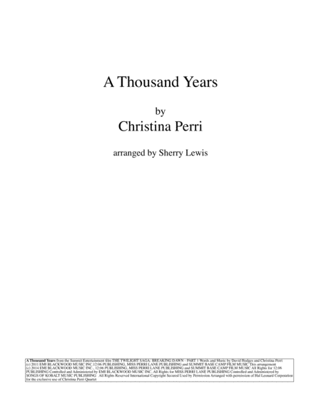 A Thousand Years String Quartet For String Quartet Sheet Music