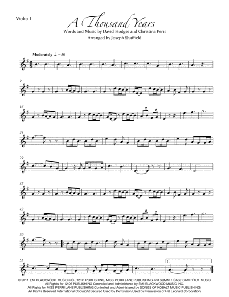 A Thousand Years String Quartet Parts Only Sheet Music