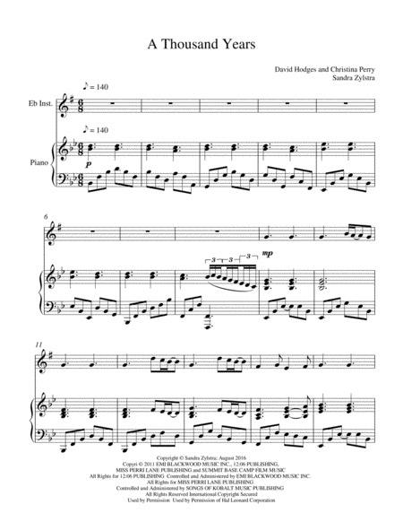 A Thousand Years Treble Eb Instrument Solo Sheet Music